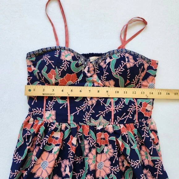 Band Of Gypsies Floral Bustier Mini Dress Navy Coral Boho Cottagecore Cute - Picture 10 of 12